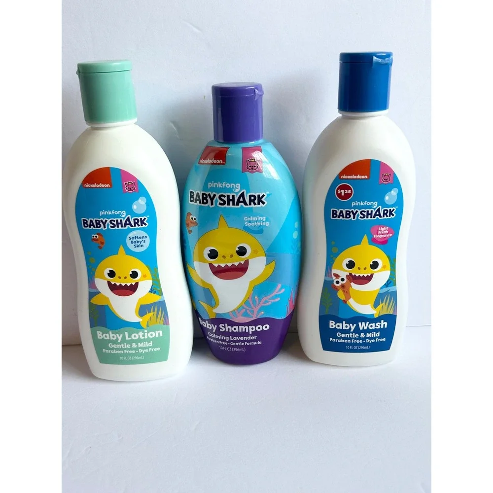 Pinkfong Baby Shark 3pc Set Baby Lotion Shampoo & Wash 10oz Paraben Free New